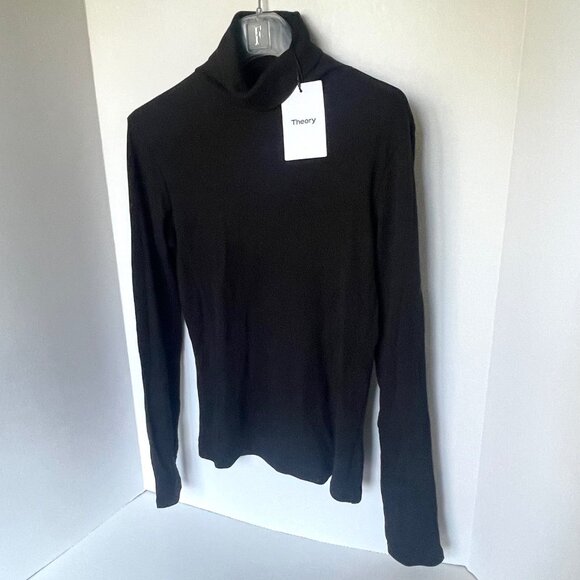 Theory Naneik Black Ribbed Turtleneck Sweater Large NWT Stretch Designer Knit - Picture 3 of 9